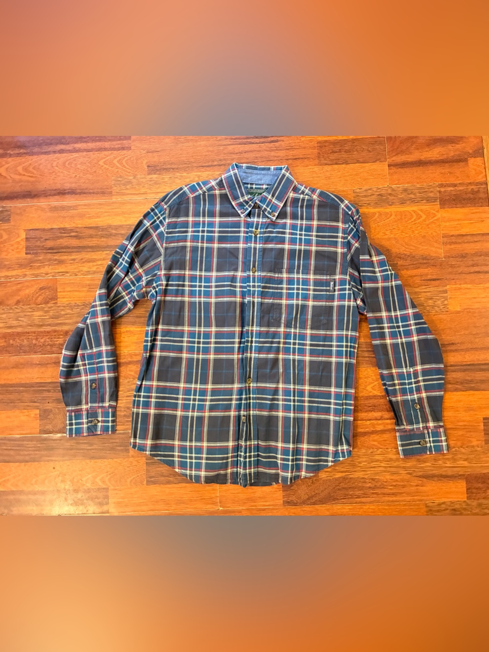 Men's Woolrich Navy Plaid Button-Up Shirt